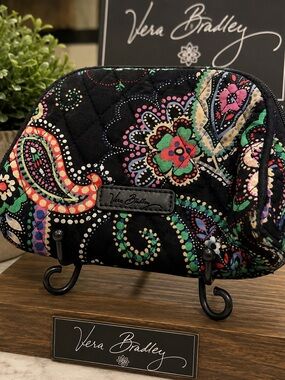 Vera Bradley Black Quilted Paisley Cosmetic Case with Multicolor Print